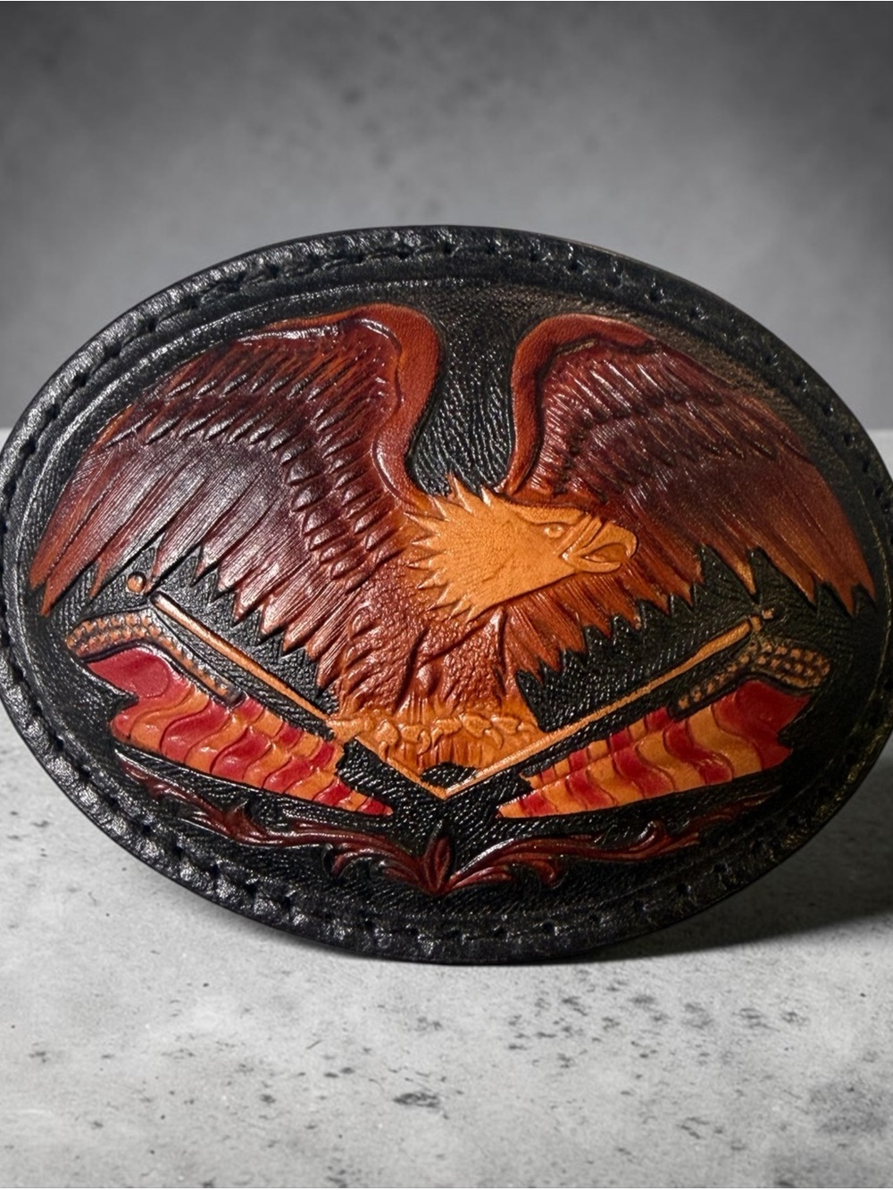 Vintage Brown & Black Eagle Leather Belt Buckle